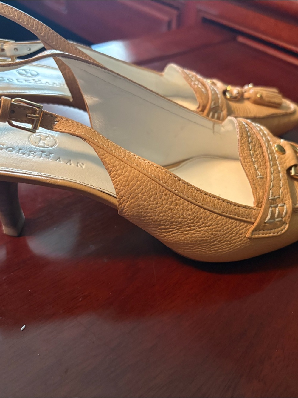 Cole Haan Tan Leather Tassel Slingbacks - Picture 5 of 5